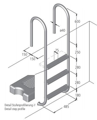 Schwimmbadtreppe Modell 1 (2, 3, 4 oder 5 Stufen)