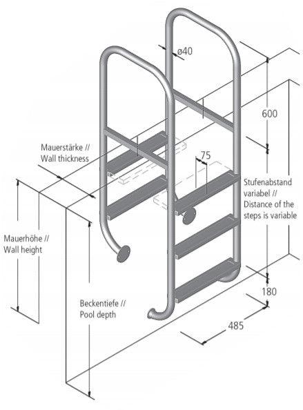 Schwimmbadtreppe Modell 3 (2, 3, 4 oder 5 Stufen)