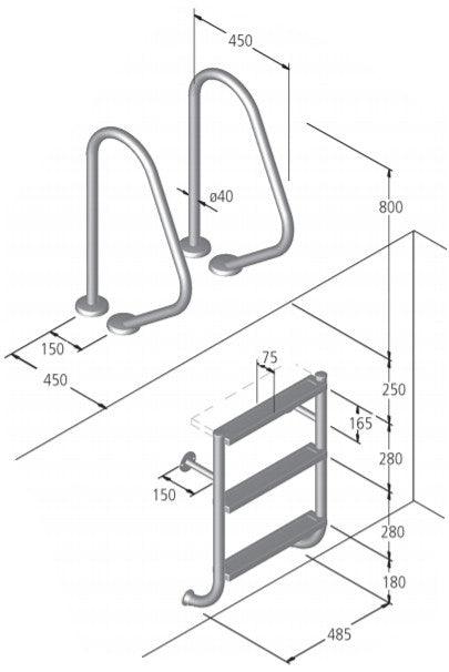 Schwimmbadtreppe Modell 4 (2, 3, 4 oder 5 Stufen)