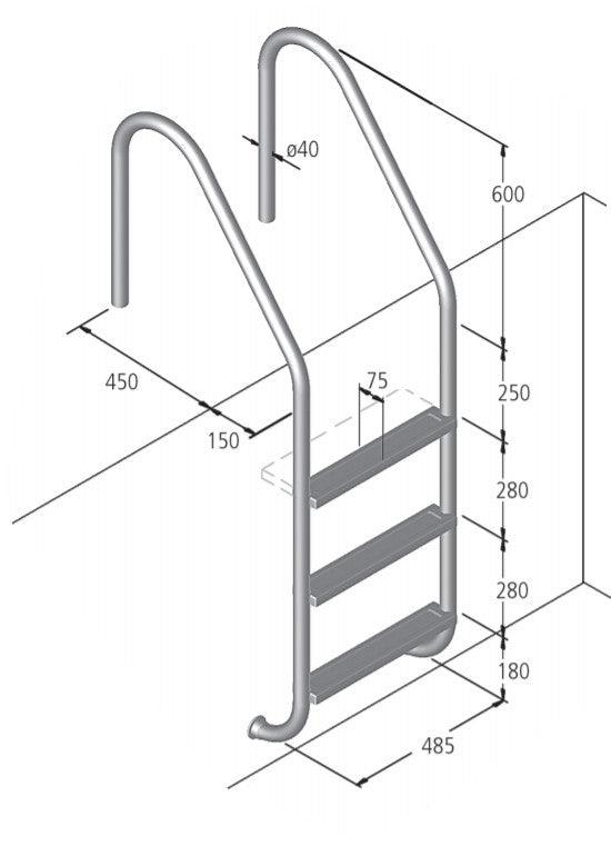 Schwimmbadtreppe Modell 5 (2, 3, 4 oder 5 Stufen)