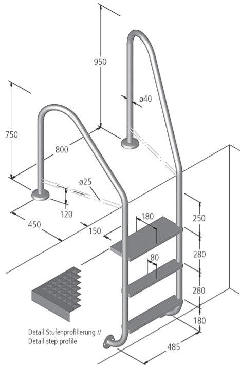 Schwimmbadtreppe Modell 7 (2, 3, 4 oder 5 Stufen)
