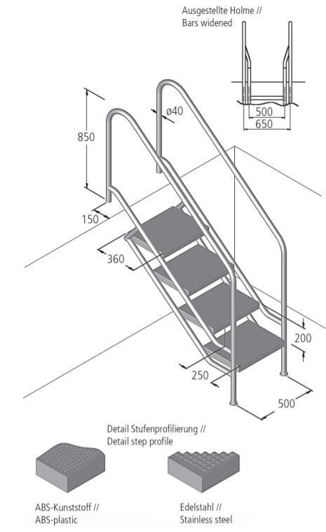 Schwimmbadtreppe Modell 8.1 (4, 5, 6, 7 oder 8 Stufen)
