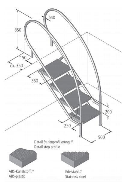 Schwimmbadtreppe Modell 8.2 (4, 5, 6, 7 oder 8 Stufen)