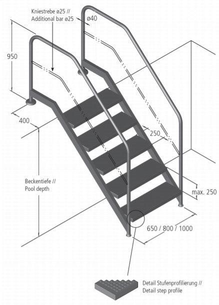 Schwimmbadtreppe Modell 13 (4, 5, 6, 7 oder 8 Stufen)