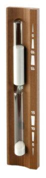 Zandloper Thermo Hout 15 min wit zand met witte opdruk