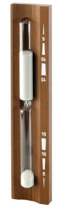 Zandloper Thermo Hout 15 min wit zand met witte opdruk